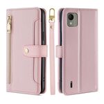 Custodia per cellulare in pelle con cerniera a tracolla per Nokia C110 4G Lite (rosa)