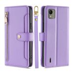 Custodia per telefono in pelle con cerniera a tracolla per Nokia C110 4G Lite (viola)