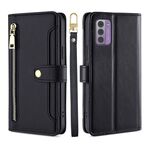 Per Nokia G42 5G Lite Custodia per telefono in pelle con cerniera a tracolla con trama di pecora (Nero)