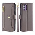 Custodia per cellulare in pelle con cerniera a tracolla per Nokia G42 5G Lite (grigio)