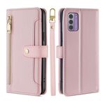 Custodia per cellulare in pelle con cerniera a tracolla per Nokia G42 5G Lite (rosa)