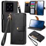 Per Xiaomi 14 Love Custodia per cellulare in pelle con cordino con cerniera (nera)