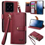 Per Xiaomi 14 Love Custodia per cellulare in pelle con cordino con cerniera (rossa)