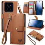 Per Xiaomi 14 Love Custodia per cellulare in pelle con cordino con cerniera (marrone)