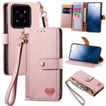 Per Xiaomi 14 Love Custodia per cellulare in pelle con cordino con cerniera (rosa)