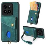 Per Xiaomi 14 Custodia per telefono pieghevole in pelle con portafoglio per carte retrò con cinturino (verde)