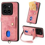 Per Xiaomi 14 Custodia per telefono in pelle pieghevole con portafoglio per carte retrò con cinturino (rosa)