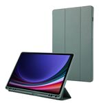 Per Samsung Galaxy Tab S9+ Custodia tablet in pelle TPU 3 pieghe in puro colore con slot per penna (verde scuro)