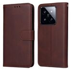 Custodia per telefono in pelle flip con texture classica in vitello Xiaomi 14 Pro (marrone)