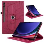 Custodia per tablet in pelle con rotazione in rilievo per Samsung Galaxy Tab S9 Ultra/S8 Ultra Tree Life (rosso)
