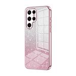 Custodia per telefono elettrolitico con polvere glitterata sfumata per Samsung Galaxy S22 Ultra 5G (rosa)