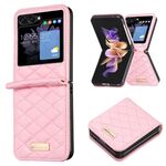 Per Samsung Galaxy Z Flip5 Elegante custodia in pelle con trama rombica (rosa)