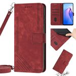 Per OPPO Reno7 4G Global / F21 Pro 4G Skin Feel Custodia in pelle con motivo a strisce con cordino (rosso)