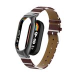 Custodia in metallo integrata per Xiaomi Mi Band 8 + cinturino in pelle di colore secondario (caffè)