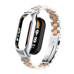 Per custodia in metallo integrata Xiaomi Mi Band 8 + cinturino per orologio a tre sfere (argento + oro rosa)