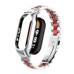 Per custodia in metallo integrata Xiaomi Mi Band 8 + cinturino per orologio a tre sfere (argento + rosso)