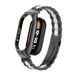 Per custodia in metallo integrata Xiaomi Mi Band 8 + cinturino per orologio a tre sfere (nero + bianco)