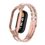 Per custodia in metallo integrata Xiaomi Mi Band 8 + cinturino per orologio a tre sfere (rosso rosa + bianco)