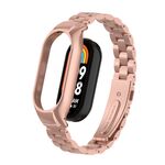 Per custodia in metallo integrata Xiaomi Mi Band 8 + cinturino per orologio a tre sfere (rosa rossa)