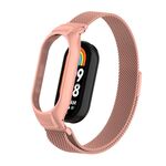 Custodia in metallo integrata per Xiaomi Mi Band 8 + cinturino magnetico milanese (rosa brillante)