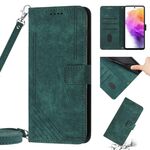 Per Samsung Galaxy A03 Core Skin Feel Custodia in pelle con motivo a strisce con cordino (verde)