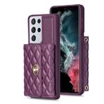 Per Samsung Galaxy S21 Ultra 5G Portafoglio con fibbia in metallo orizzontale Custodia in pelle romboidale (viola scuro)