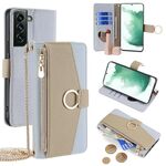 Custodia per telefono in pelle con trama crossbody Litchi per Samsung Galaxy S22+ 5G (blu)