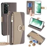 Custodia per telefono in pelle con trama crossbody Litchi per Samsung Galaxy S22+ 5G (grigio)