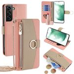 Custodia per telefono in pelle con trama crossbody Litchi per Samsung Galaxy S22+ 5G (rosa)