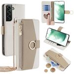 Custodia per telefono in pelle con trama crossbody Litchi per Samsung Galaxy S22+ 5G (bianca)