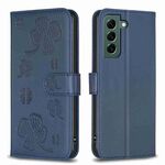 Custodia per telefono in pelle goffrata a quattro foglie per Samsung Galaxy S22+ 5G (blu)