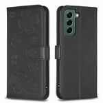 Per Samsung Galaxy S22+ 5G Custodia per telefono in pelle goffrata a quattro foglie (nera)