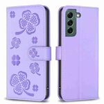 Custodia per telefono in pelle goffrata a quattro foglie per Samsung Galaxy S22+ 5G (viola)