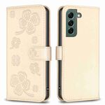 Per Samsung Galaxy S22+ 5G Custodia per telefono in pelle goffrata a quattro foglie (oro)