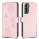 Custodia per telefono in pelle goffrata a quattro foglie per Samsung Galaxy S22+ 5G (rosa)