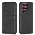 Custodia per telefono in pelle goffrata a quattro foglie per Samsung Galaxy S22 Ultra 5G (nera)