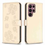 Custodia per telefono in pelle goffrata a quattro foglie per Samsung Galaxy S22 Ultra 5G (oro)