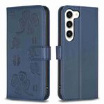 Custodia per telefono in pelle goffrata a quattro foglie per Samsung Galaxy S23 5G (blu)