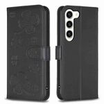 Per Samsung Galaxy S23 5G Custodia per telefono in pelle goffrata a quattro foglie (nera)