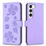 Custodia per telefono in pelle goffrata a quattro foglie per Samsung Galaxy S23 5G (viola)