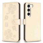 Custodia per telefono in pelle goffrata a quattro foglie per Samsung Galaxy S23 5G (oro)