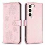 Custodia per telefono in pelle goffrata a quattro foglie per Samsung Galaxy S23 5G (rosa)
