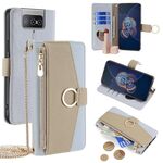Per Asus Zenfone 8 Flip ZS672KS Custodia a tracolla in pelle con texture litchi (blu)
