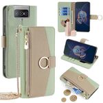 Custodia per cellulare in pelle con texture litchi a tracolla ZS672KS per Asus Zenfone 8 Flip (verde)