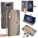 Per Asus Zenfone 8 Flip ZS672KS Custodia a tracolla in pelle con texture litchi (grigio)
