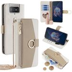 Per Asus Zenfone 8 Flip ZS672KS Custodia a tracolla in pelle con trama litchi (Bianco)