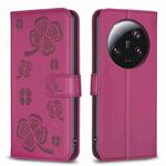 Per la custodia per telefono in pelle goffrata a quattro foglie Xiaomi 13 Ultra (rosa rossa)