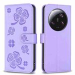 Per la custodia per telefono in pelle goffrata a quattro foglie Xiaomi 13 Ultra (viola)