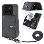 Per Xiaomi 14 Custodia per telefono a portafoglio con cerniera multifunzione a tracolla (nera)