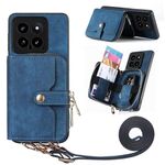 Per Xiaomi 14 Custodia per telefono a portafoglio con cerniera multifunzione a tracolla (blu)